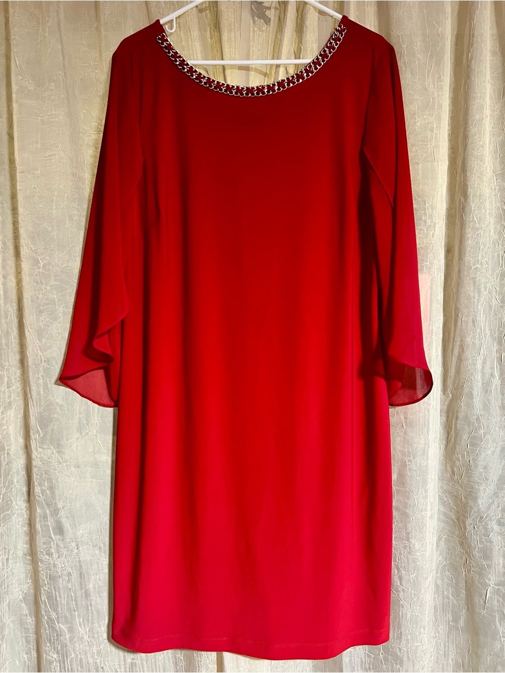 MSK Red Long-Sleeve Embellished Neckline Dress
